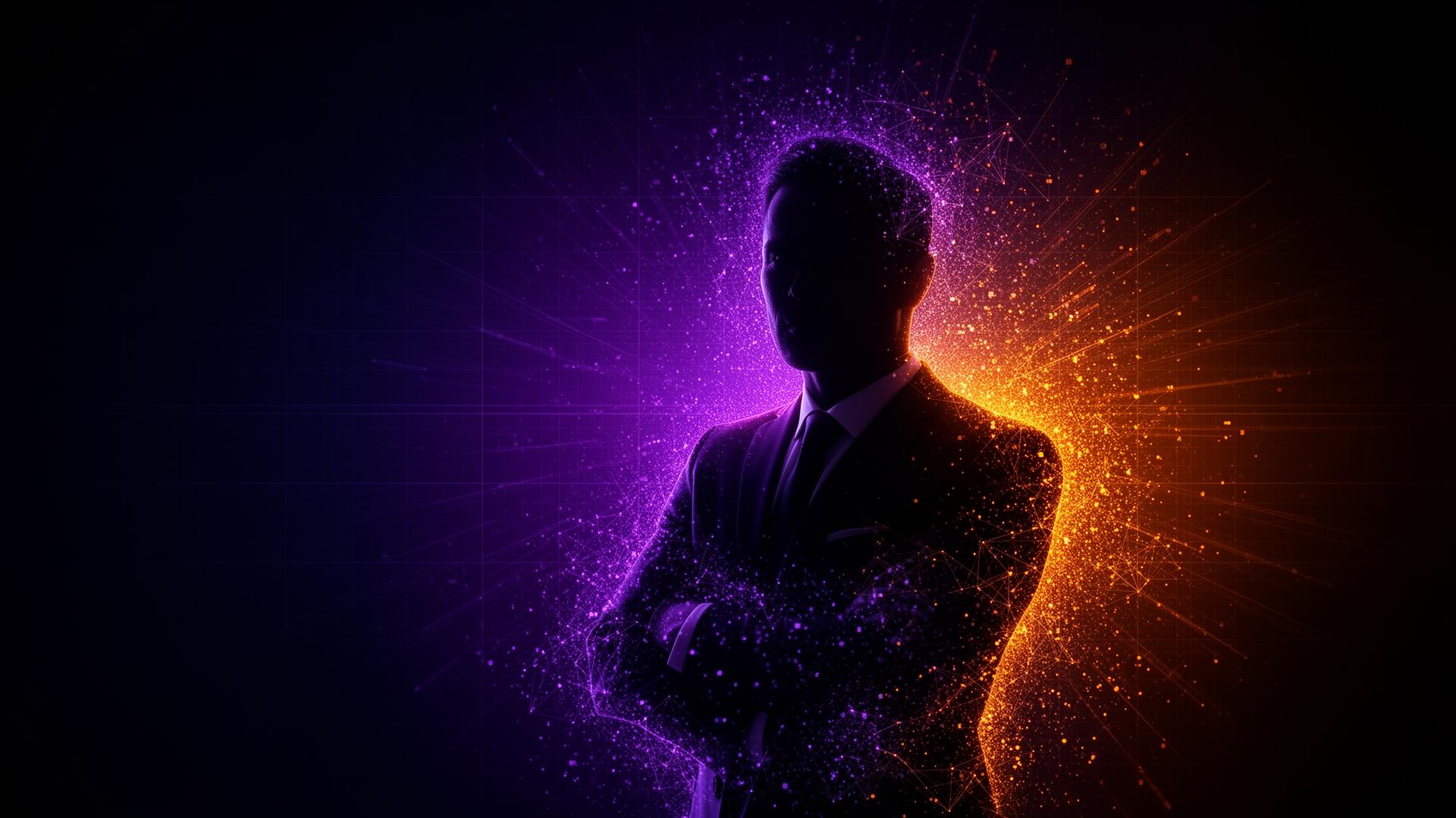 Abstract executive portrait with data network